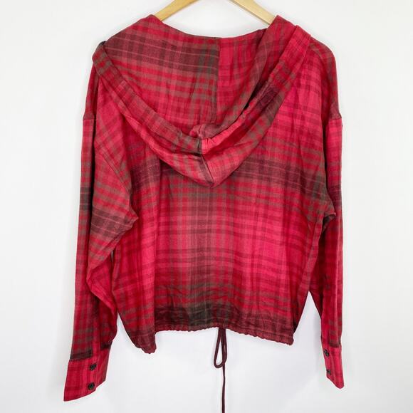 Urban Outfitters Red Black Plaid Drawstring Hoodie Women's Size X-Small XS NWT - Picture 8 of 8